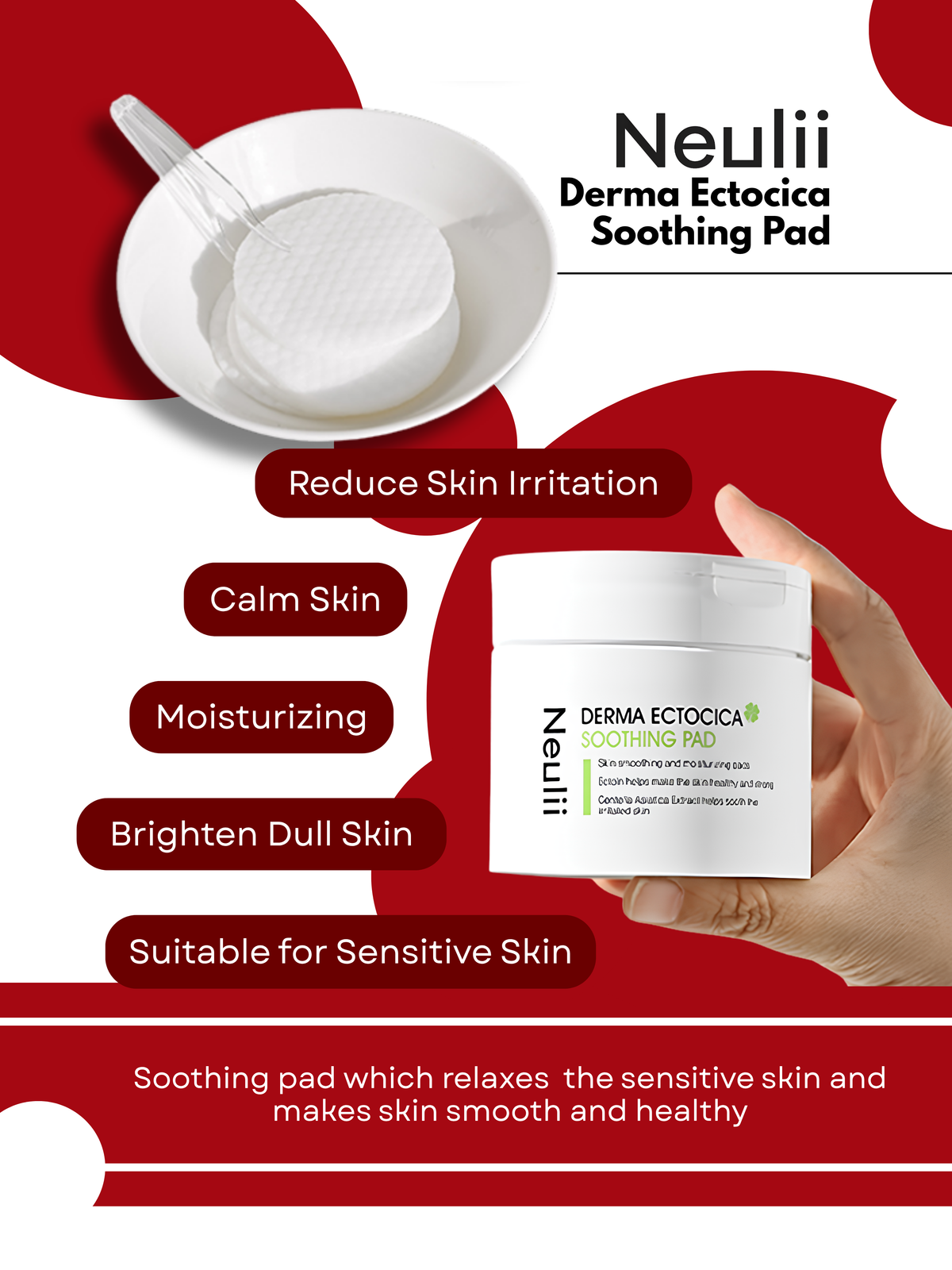 NEULII Derma Ectocica Soothing Pad (60 Sheets) – Dual-Action Toner Pads to Calms Skin & Refine Skin Texture