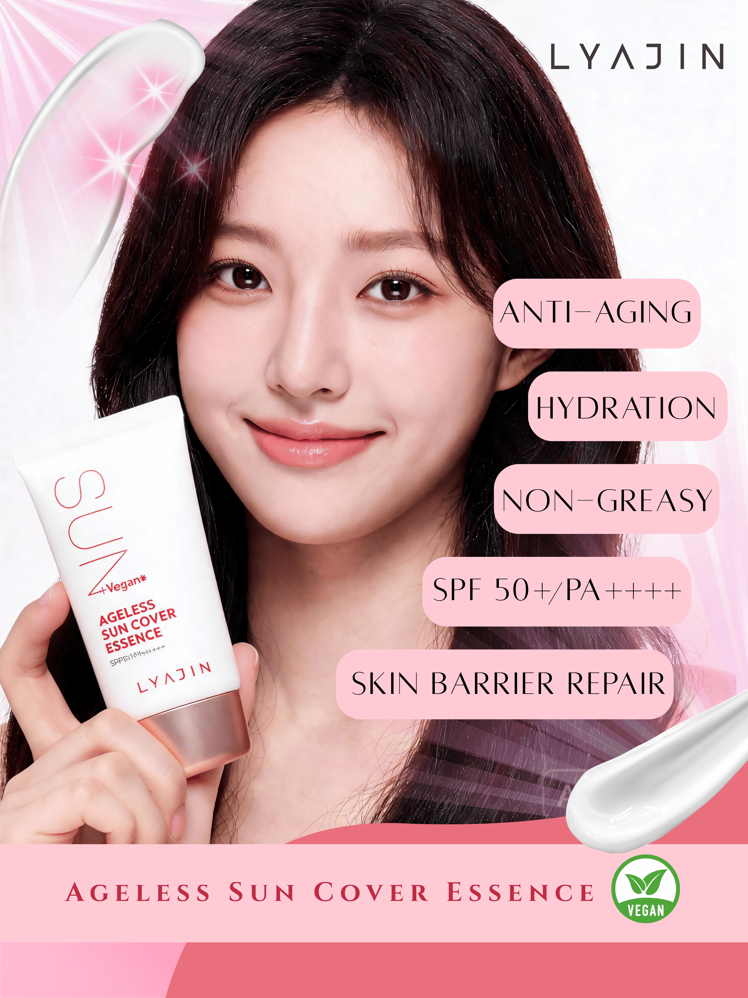 LYAJIN Ageless Sun Cover Essence – Broad Spectrum UV Protection & Anti-Aging for Sensitive Skin (50ml)