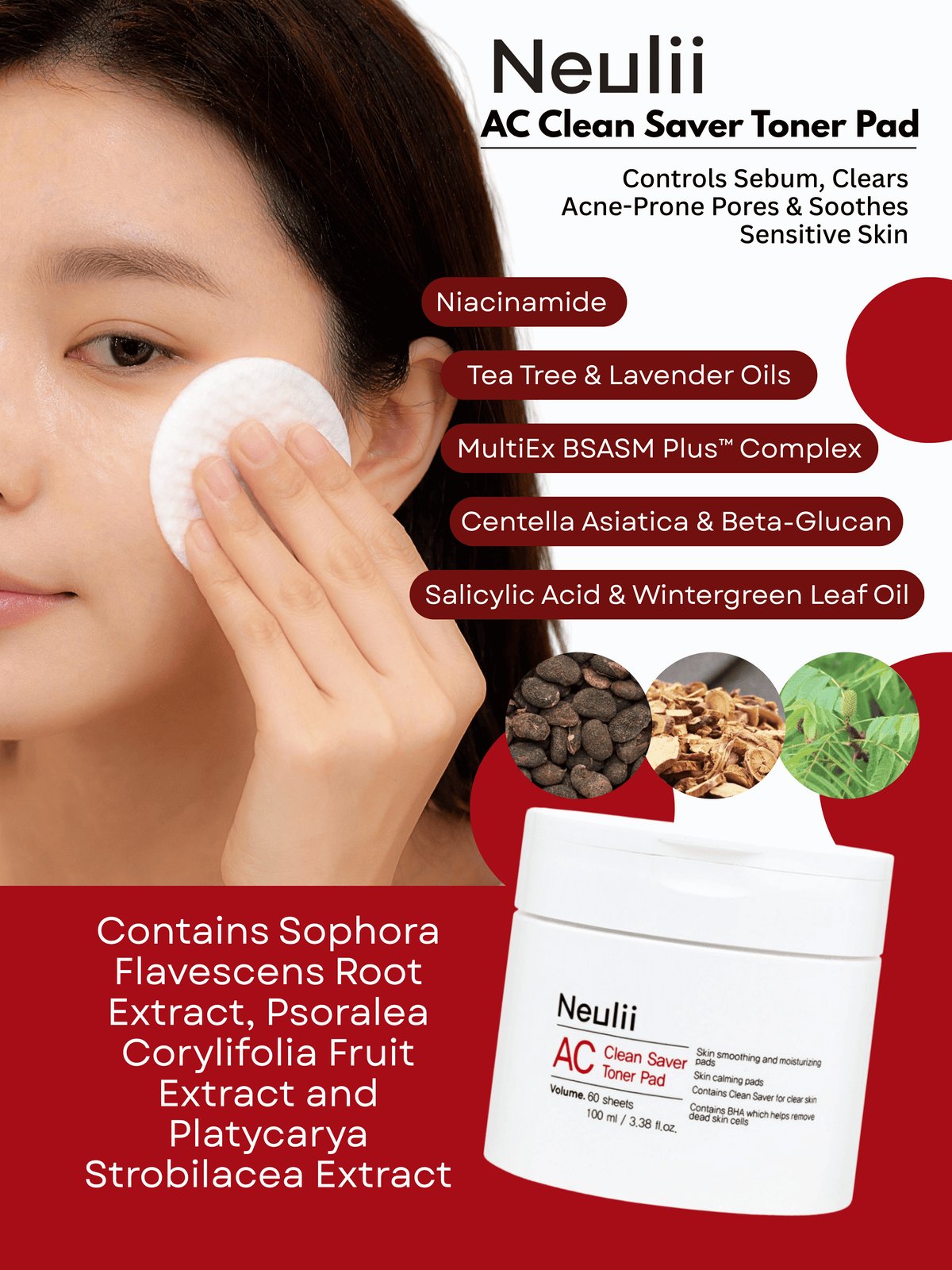 NEULII AC Clean Saver Toner Pad (60 Sheets) – Controls Sebum, Clears Acne-Prone Pores & Soothes Sensitive Skin
